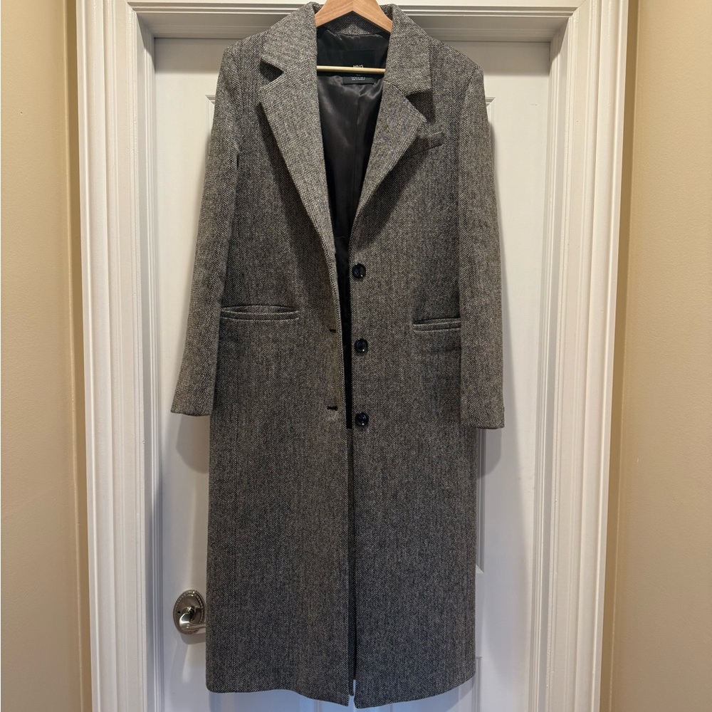 NWOT Mango Gray Mottled Herringbone Fitted Wool Coat M